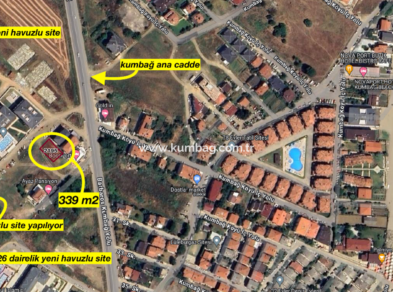 40 Mt Land For Sale On The Street Next To The Sites With Pools In Kumbağ